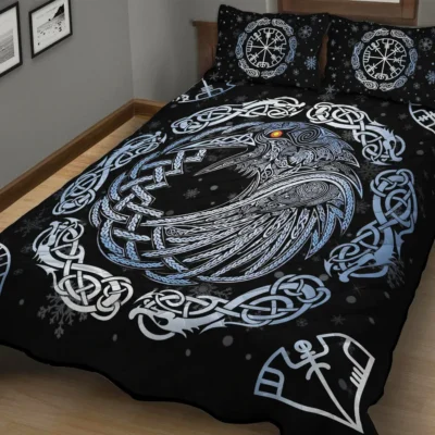 Viking Quilt Bedding Set – Norse Raven Design Legendary Wisdom