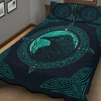 Viking Quilt Bedding Set – Norse Raven Design Timeless Wisdom