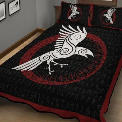 Viking Quilt Bedding Set – Norse Raven Rune Ancient Insight