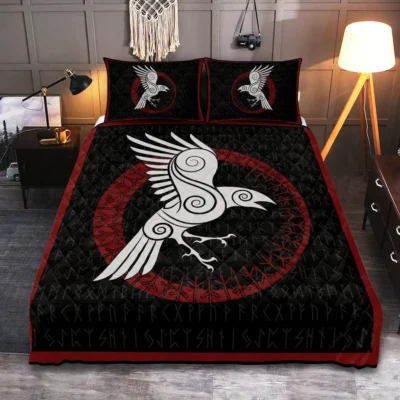 Viking Quilt Bedding Set – Norse Raven Rune Ancient Insight