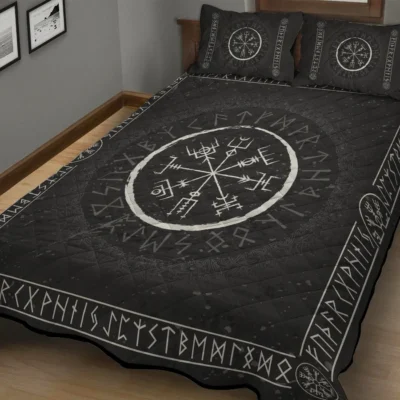 Viking Quilt Bedding Set – Norse Runic Compass Vegvisir Symbol Guidance