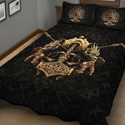 Viking Quilt Bedding Set – Norse Valkyrie Art Heroic Design