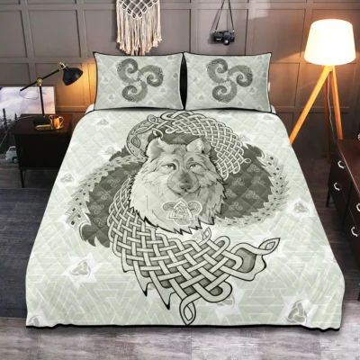Viking Quilt Bedding Set – Norse Wolf Art Fierce Design