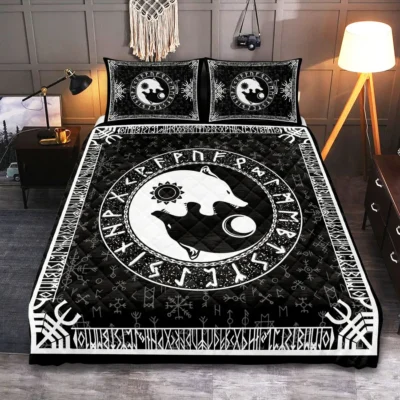 Viking Quilt Bedding Set – Norse Wolf Design Primal Spirit