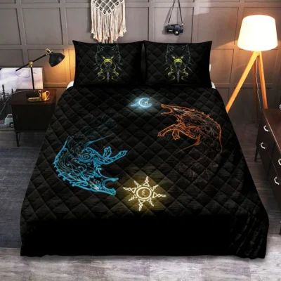 Viking Quilt Bedding Set - Norse Wolf Design - Sköll and Hati