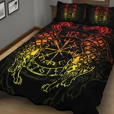 Viking Quilt Bedding Set – Norse Wolf Symbol Fierce Legacy