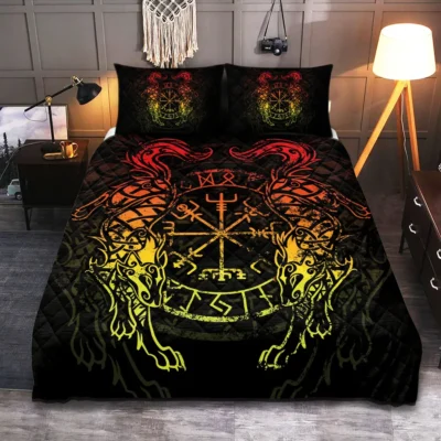 Viking Quilt Bedding Set – Norse Wolf Symbol Fierce Legacy