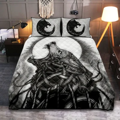 Viking Quilt Bedding Set - Powerful Norse Wolf Symbol Design