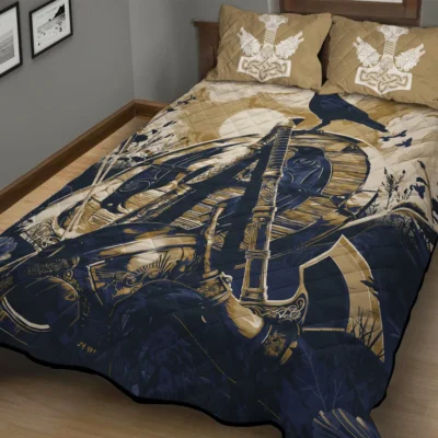 Viking Quilt Bedding Set – Raven Norse Axe Art Bold Legend