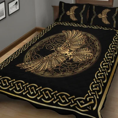 Viking Quilt Bedding Set – Raven Symbol Norse Mystic Power