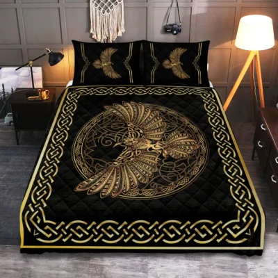 Viking Quilt Bedding Set – Raven Symbol Norse Mystic Power