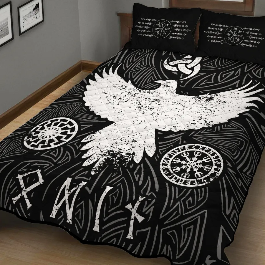 Viking Quilt Bedding Set – Raven Symbol Norse Mythic Design Viking Quilt Bedding Set – Raven Symbol Norse Mythic Design