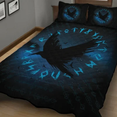 Viking Quilt Bedding Set – Rune Norse Raven Ancient Wisdom