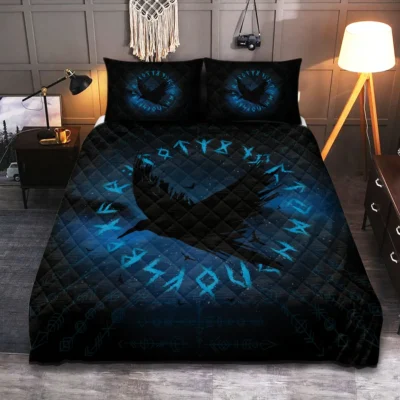 Viking Quilt Bedding Set – Rune Norse Raven Ancient Wisdom