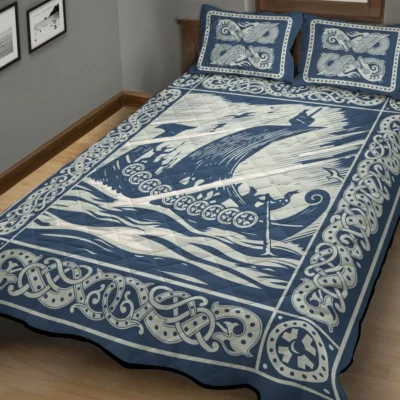 Viking Quilt Bedding Set – Ship Painting Art Saga Style