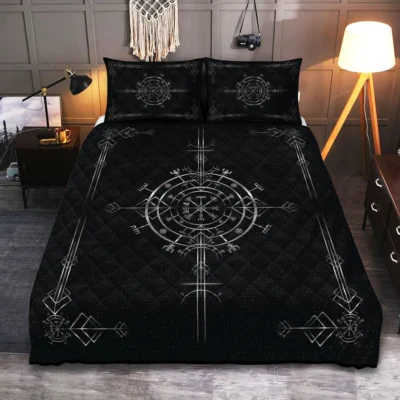 Viking Quilt Bedding Set – Silver Compass Nordic Timeless Guide