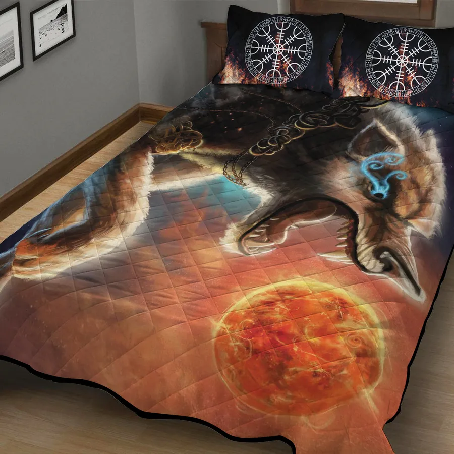 Viking Quilt Bedding Set – Sköll Wolf Chases the Sun Mythic Pursuit Viking Quilt Bedding Set – Sköll Wolf Chases the Sun Mythic Pursuit
