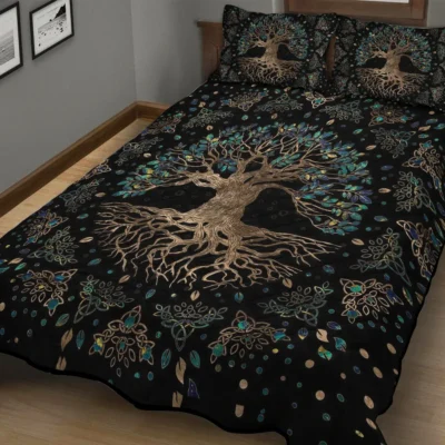 Viking Quilt Bedding Set – Tree of Life Drawings Timeless Harmony