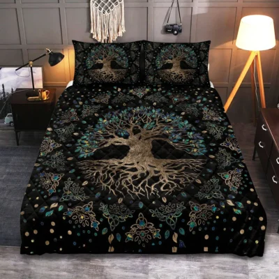 Viking Quilt Bedding Set – Tree of Life Drawings Timeless Harmony