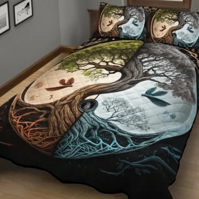 Viking Quilt Bedding Set – Tree of Life Yin Yang Harmony
