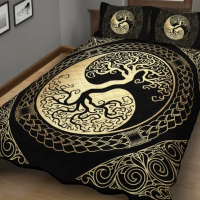Viking Quilt Bedding Set – Tree of Life Yin Yang Harmony