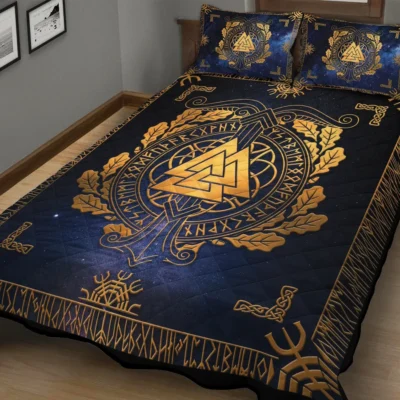 Viking Quilt Bedding Set – Valknut Norse Symbol Eternal Valor