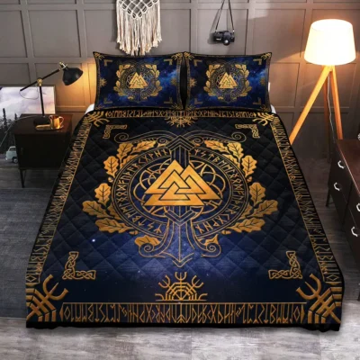 Viking Quilt Bedding Set – Valknut Norse Symbol Eternal Valor