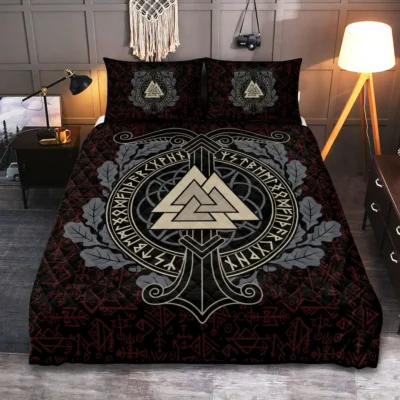 Viking Quilt Bedding Set – Valknut Symbol Mystic Power