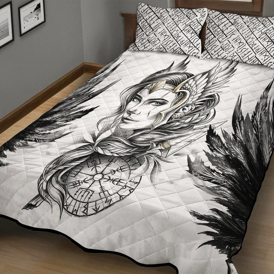 Viking Quilt Bedding Set – Valkyrie Artwork Divine Warrior Design Viking Quilt Bedding Set – Valkyrie Artwork Divine Warrior Design