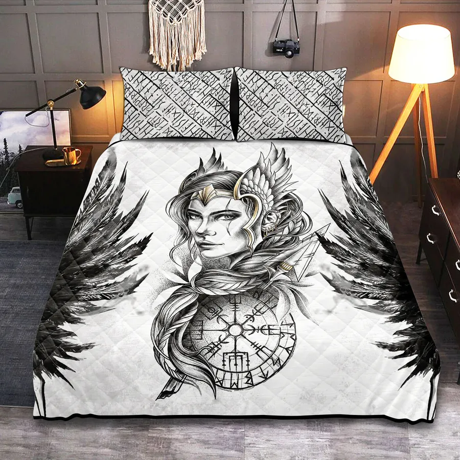 Viking Quilt Bedding Set – Valkyrie Artwork Divine Warrior Design Viking Quilt Bedding Set – Valkyrie Artwork Divine Warrior Design