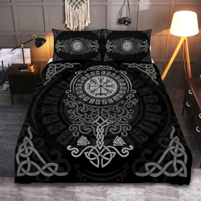 Viking Quilt Bedding Set – Vegvisir Norse Yggdrasil Art Eternal Guide