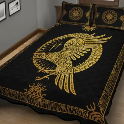Viking Quilt Bedding Set – Viking Celtic Raven Enchanted Design
