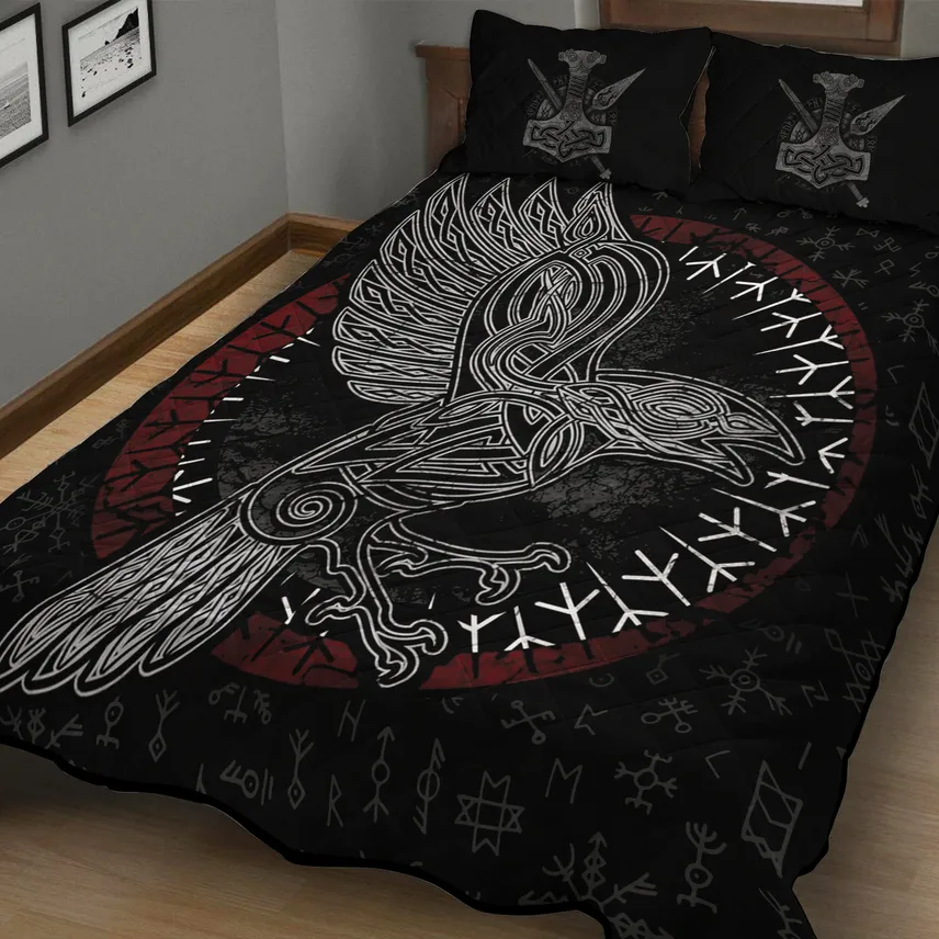 Viking Quilt Bedding Set – Viking Celtic Raven Mystic Design Viking Quilt Bedding Set – Viking Celtic Raven Mystic Design