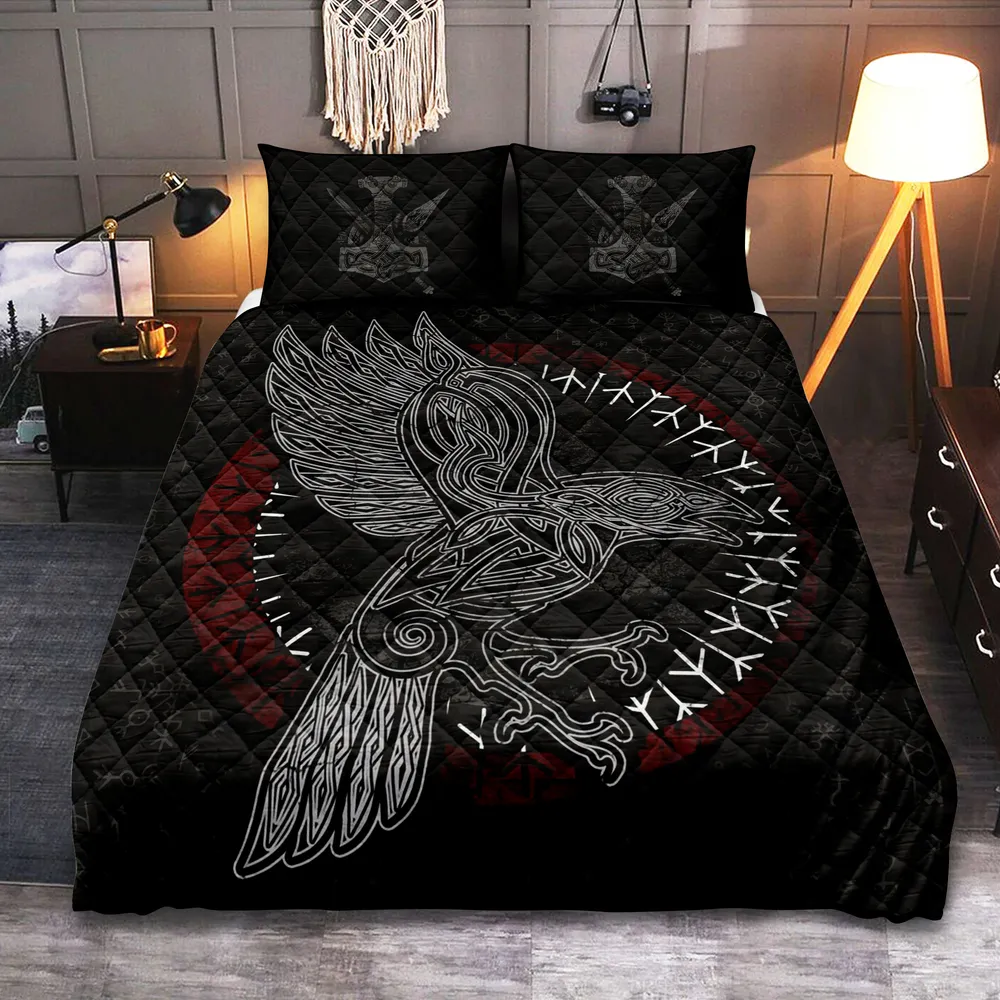 Viking Quilt Bedding Set – Viking Celtic Raven Mystic Design Viking Quilt Bedding Set – Viking Celtic Raven Mystic Design