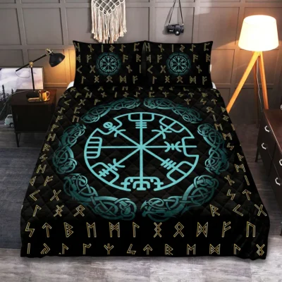 Viking Quilt Bedding Set – Viking Rune Compass Legendary Design