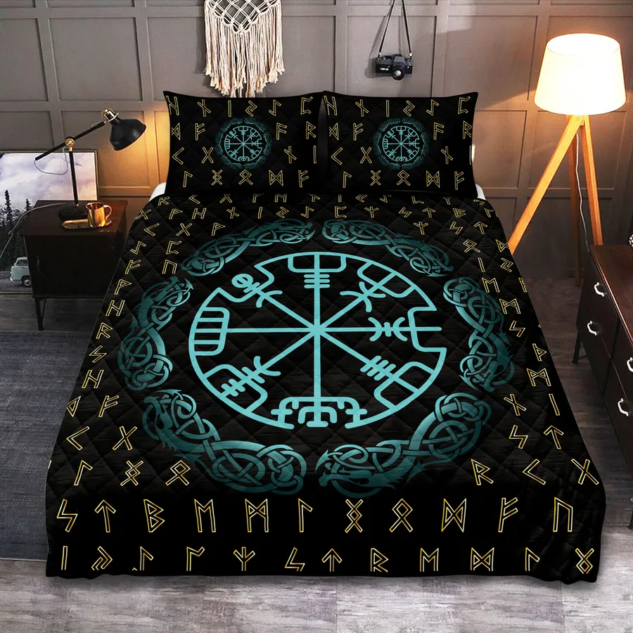 Viking Quilt Bedding Set – Viking Rune Compass Legendary Design Viking Quilt Bedding Set – Viking Rune Compass Legendary Design