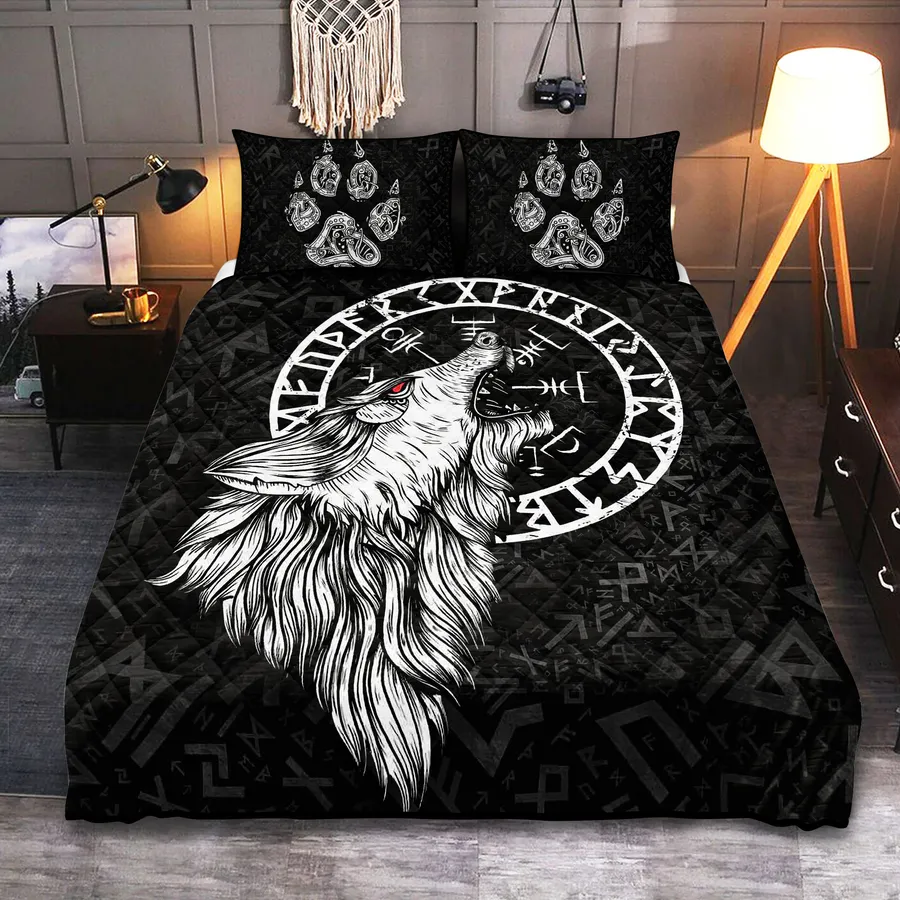 Viking Quilt Bedding Set – Viking Rune Wolf Fierce Legacy Viking Quilt Bedding Set – Viking Rune Wolf Fierce Legacy