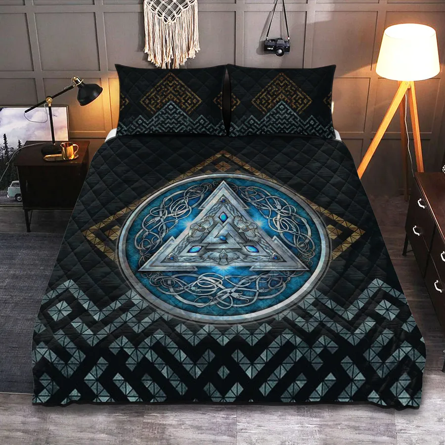 Viking Quilt Bedding Set – Viking Valknut Symbol Heritage Viking Quilt Bedding Set – Viking Valknut Symbol Heritage