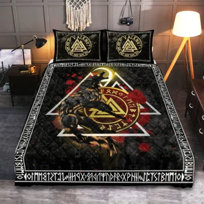 Viking Quilt Bedding Set – Viking Wolf Rune Primal Strength