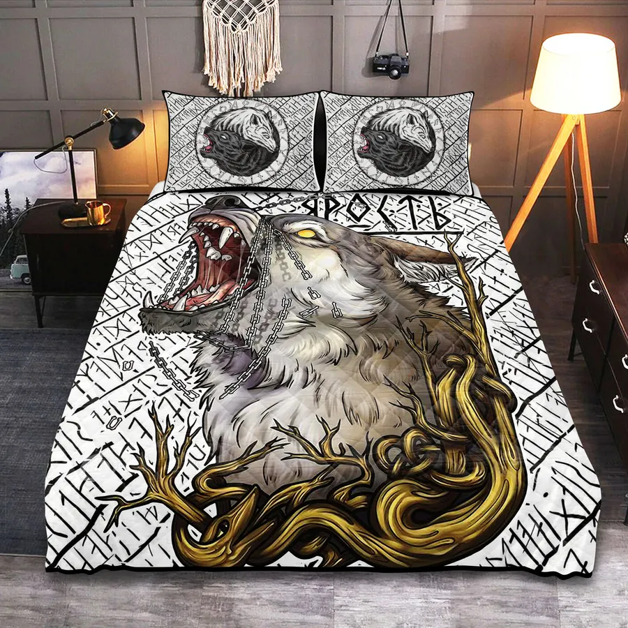 Viking Quilt Bedding Set – Viking Wolf Rune Untamed Spirit Viking Quilt Bedding Set – Viking Wolf Rune Untamed Spirit