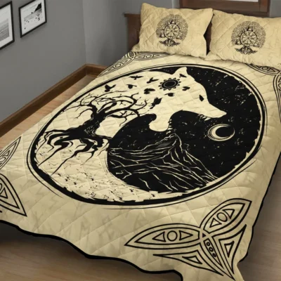 Viking Quilt Bedding Set – Viking Wolf Symbol – Art Yggdrasil Legend