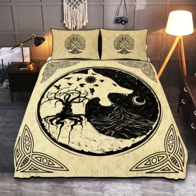 Viking Store Viking Quilt Bedding Set – Viking Wolf Symbol – Art Yggdrasil Legend