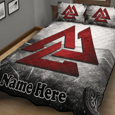 Viking Quilt Bedding Set – Vintage Valknut Symbol Timeless Honor