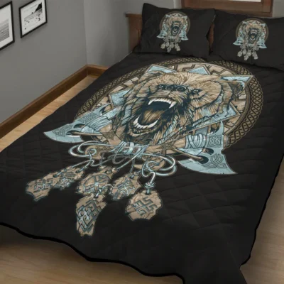 Viking Quilt Bedding Set – Wolf Viking Art Fierce Design