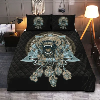 Viking Quilt Bedding Set – Wolf Viking Art Fierce Design