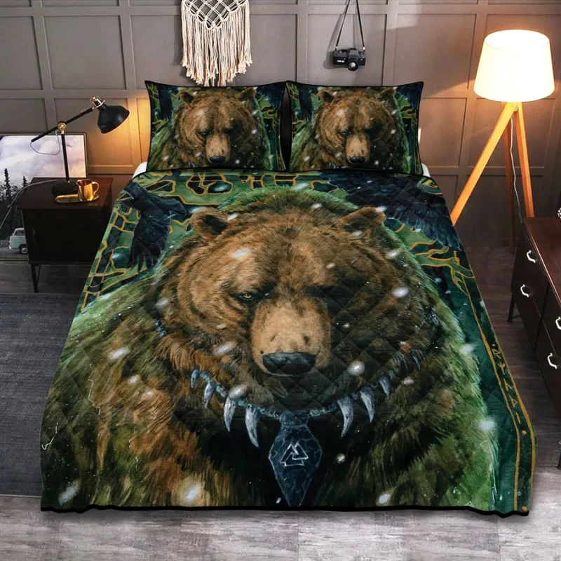 Viking Quilt Bedding Set – Wolf Viking Art Primal Spirit