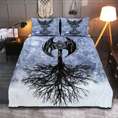 Viking Store Viking Quilt Bedding Set – Yggdrasil Art – Norse Axe Warrior Design