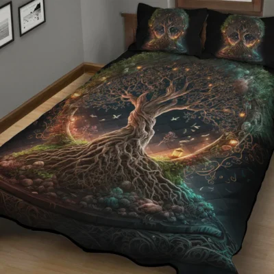 Viking Quilt Bedding Set – Yggdrasil Artwork Legendary Tree