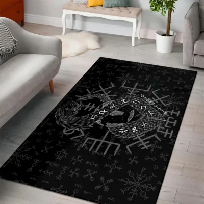 Viking Rug - Jormungandr Rune Serpent Mythic Decor