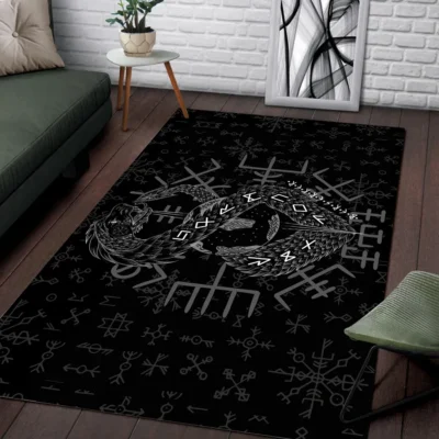 Viking Rug - Jormungandr Rune Serpent Mythic Decor